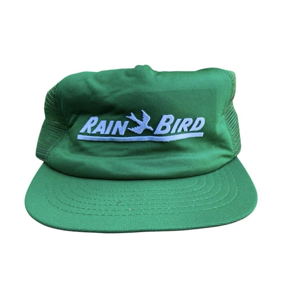 Vintage Rain Bird Snapback Hat Cap Farming Farm Agurculture Green Mesh Trucker